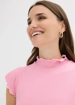 T-shirt côtelé en viscose extensible