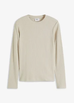 T-shirt côtelé manches longues 100 % coton