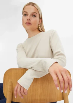 T-shirt côtelé manches longues 100 % coton