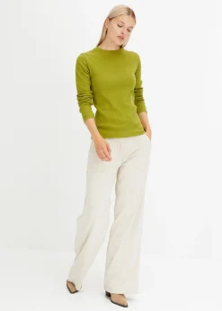 T-shirt côtelé manches longues 100 % coton