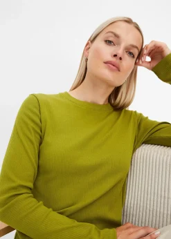 T-shirt côtelé manches longues 100 % coton