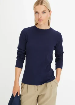 T-shirt côtelé manches longues 100 % coton