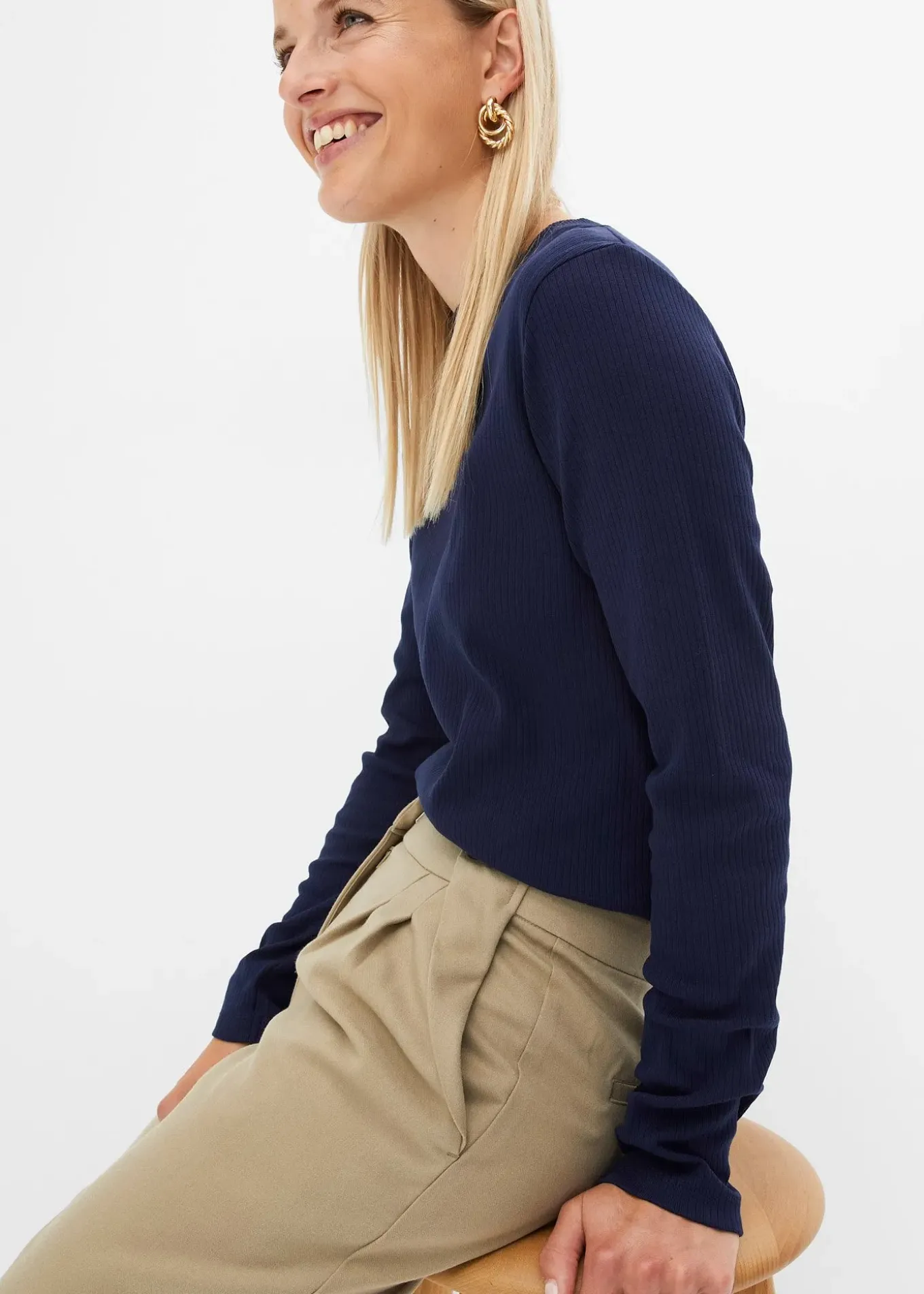 T-shirt côtelé manches longues 100 % coton