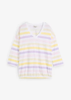 T-shirt en coton flammé, manches 3/4