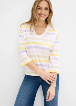 T-shirt en coton flammé, manches 3/4