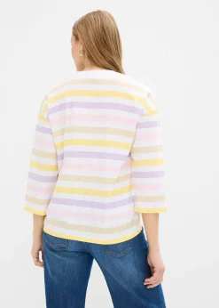 T-shirt en coton flammé, manches 3/4