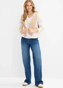 T-shirt en coton flammé, manches 3/4