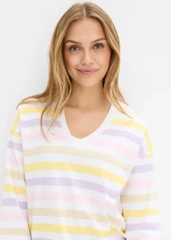 T-shirt en coton flammé, manches 3/4