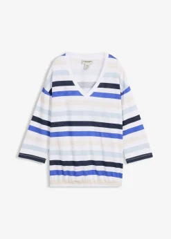 T-shirt en coton flammé, manches 3/4