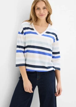 T-shirt en coton flammé, manches 3/4