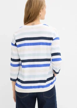 T-shirt en coton flammé, manches 3/4