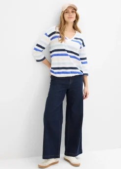 T-shirt en coton flammé, manches 3/4