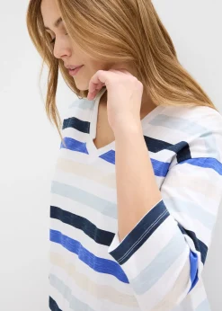 T-shirt en coton flammé, manches 3/4