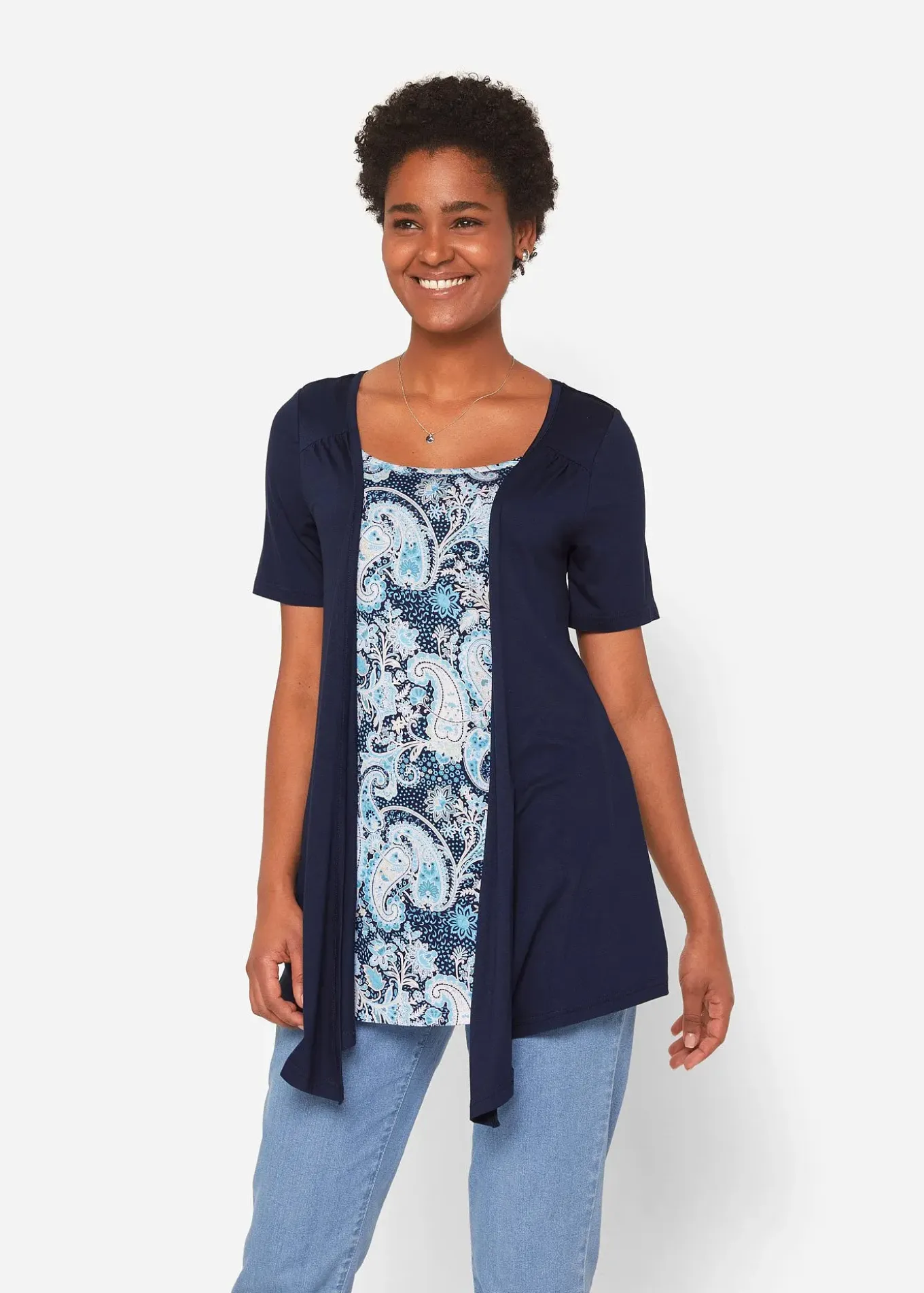 T-shirt 2en1 imprimé à encolure ronde