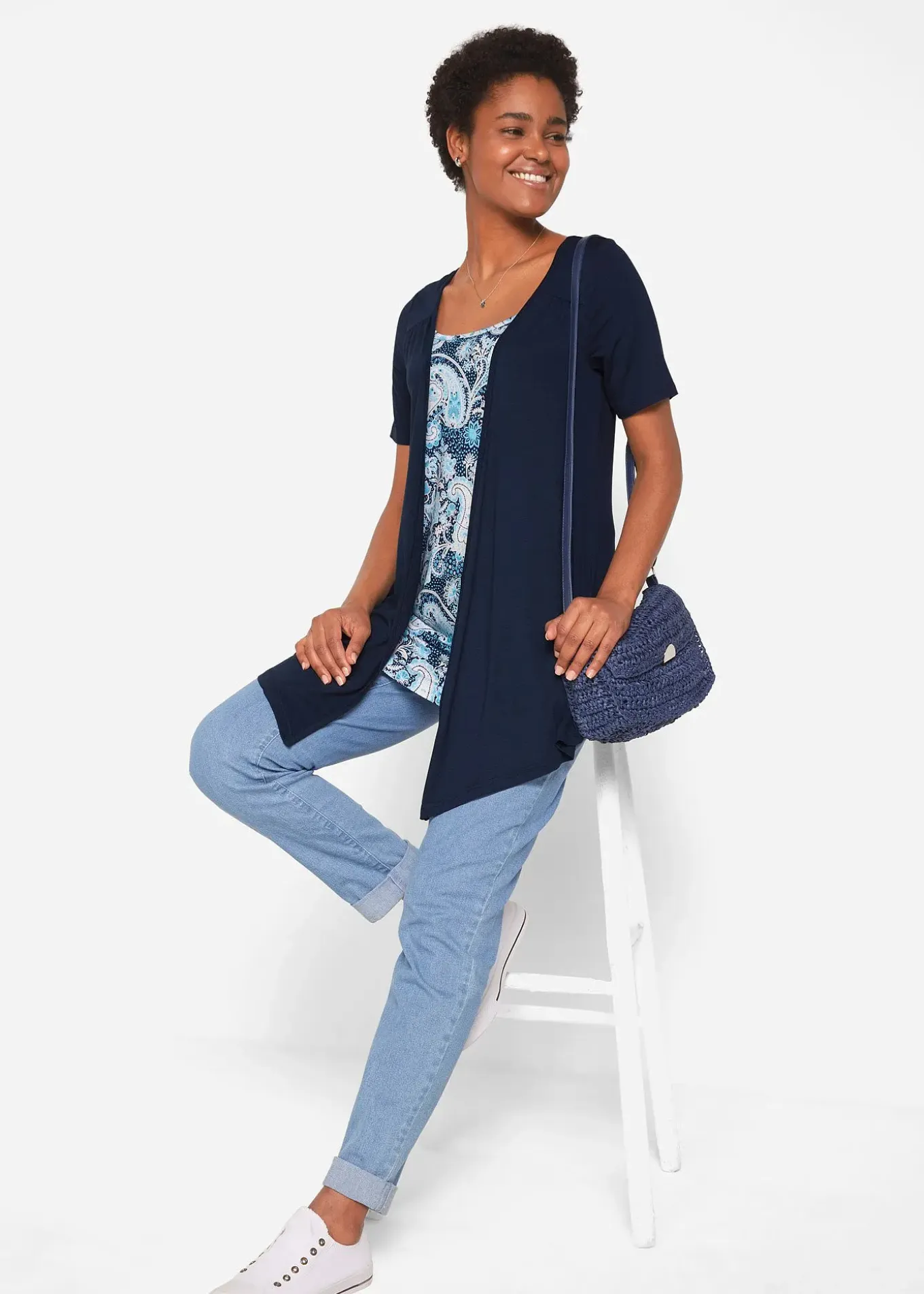 T-shirt 2en1 imprimé à encolure ronde