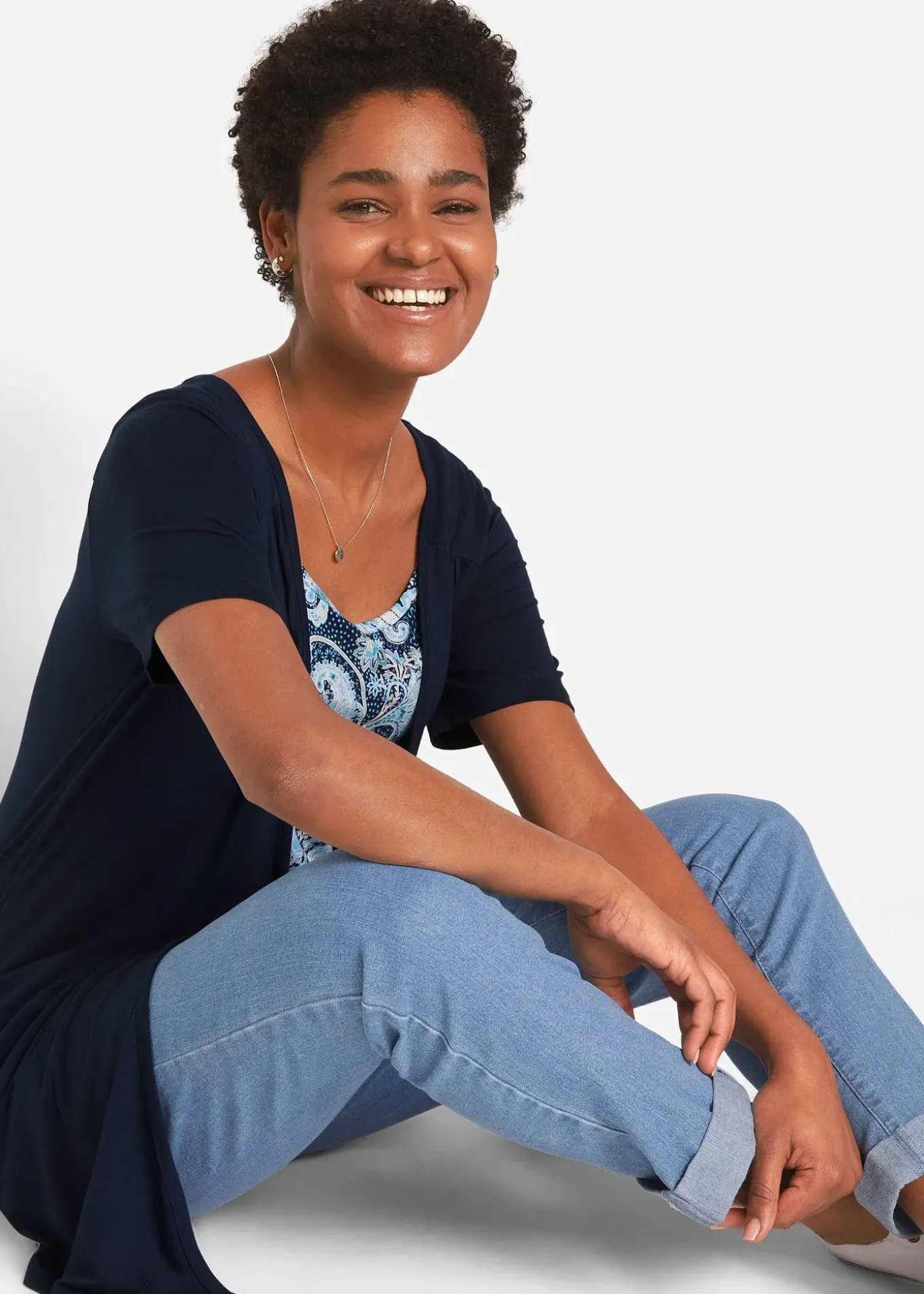 T-shirt 2en1 imprimé à encolure ronde