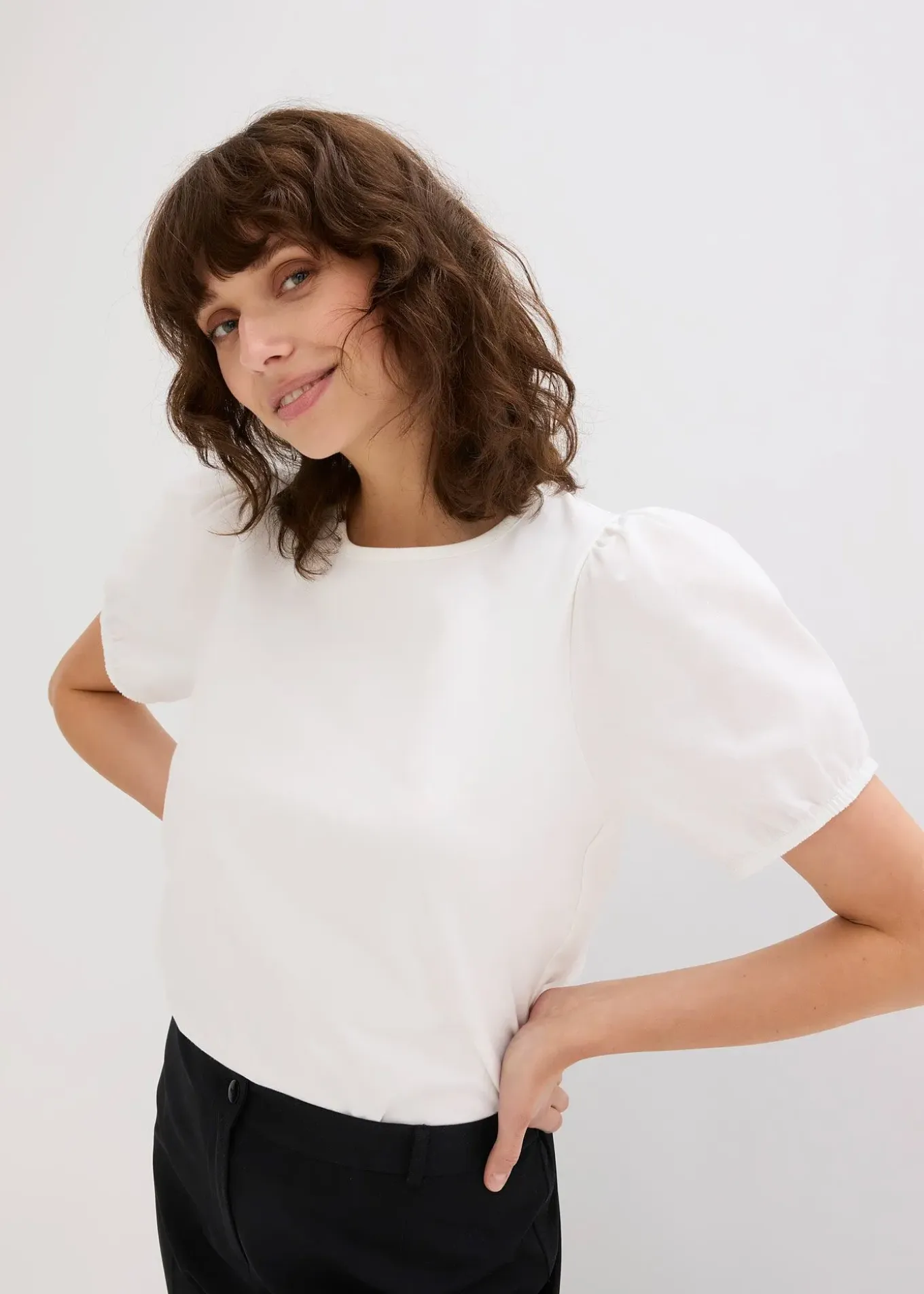 T-shirt en jersey avec manches bouffantes en popeline de coton