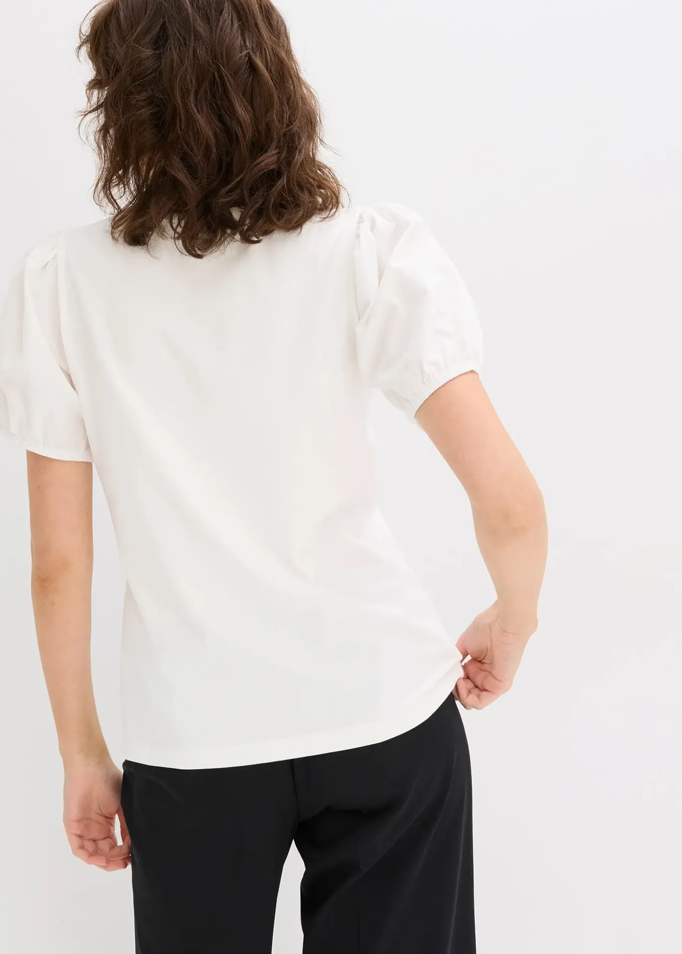 T-shirt en jersey avec manches bouffantes en popeline de coton