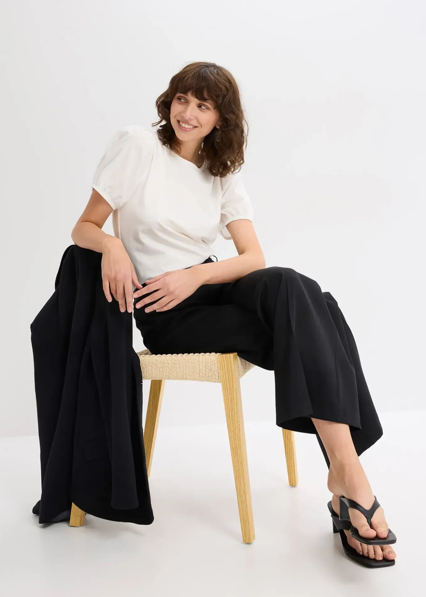 T-shirt en jersey avec manches bouffantes en popeline de coton