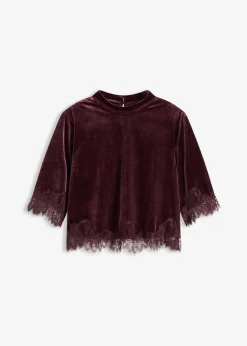 T-shirt en velours et dentelle