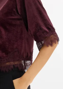 T-shirt en velours et dentelle