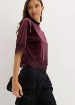 T-shirt en velours et dentelle