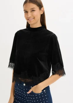 T-shirt en velours et dentelle