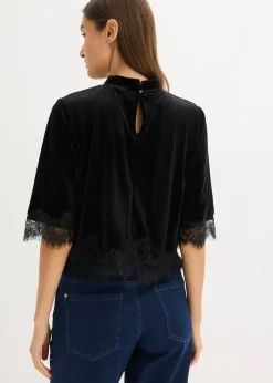 T-shirt en velours et dentelle