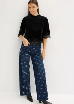 T-shirt en velours et dentelle