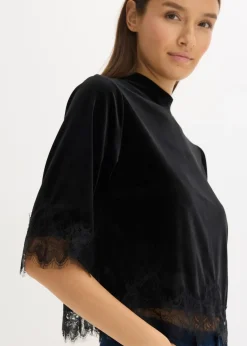 T-shirt en velours et dentelle