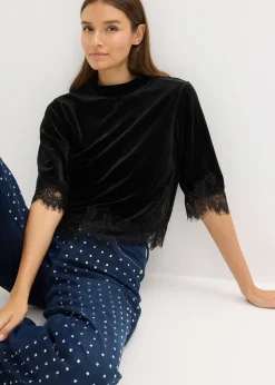 T-shirt en velours et dentelle