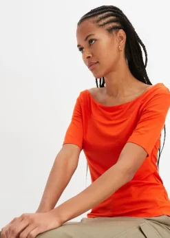 T-shirt encolure Bardot en viscose extensible