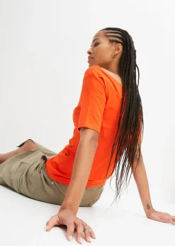 T-shirt encolure Bardot en viscose extensible