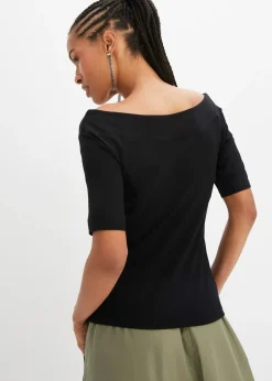 T-shirt encolure Bardot en viscose extensible