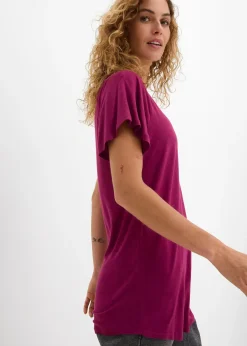 T-shirt fil flammé à manches papillon