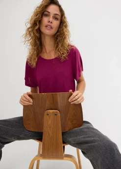 T-shirt fil flammé à manches papillon