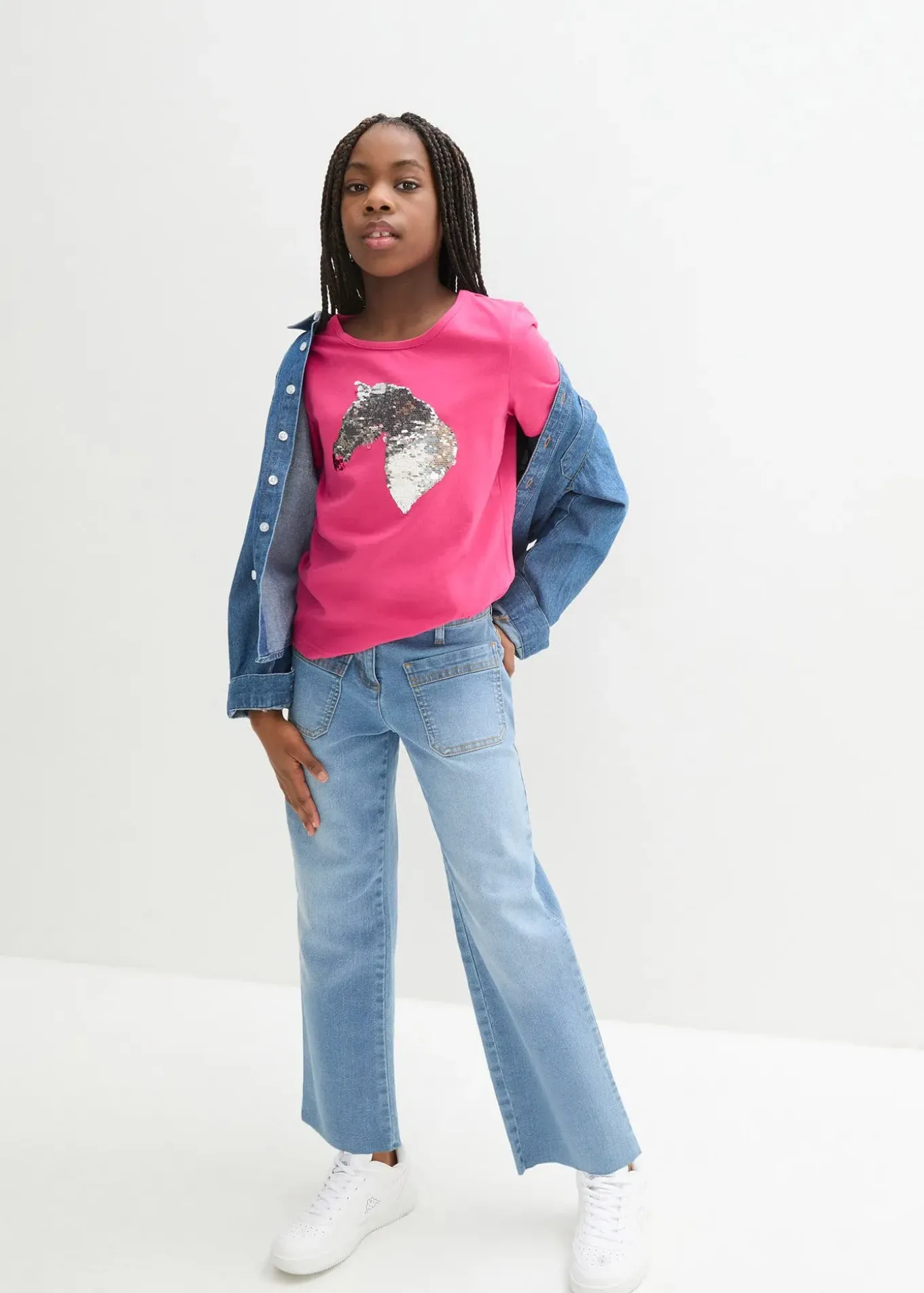 T-shirt fille à sequins réversibles en coton