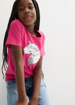 T-shirt fille à sequins réversibles en coton