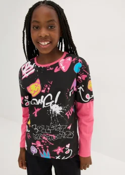 T-shirt fille, look superposé, en coton