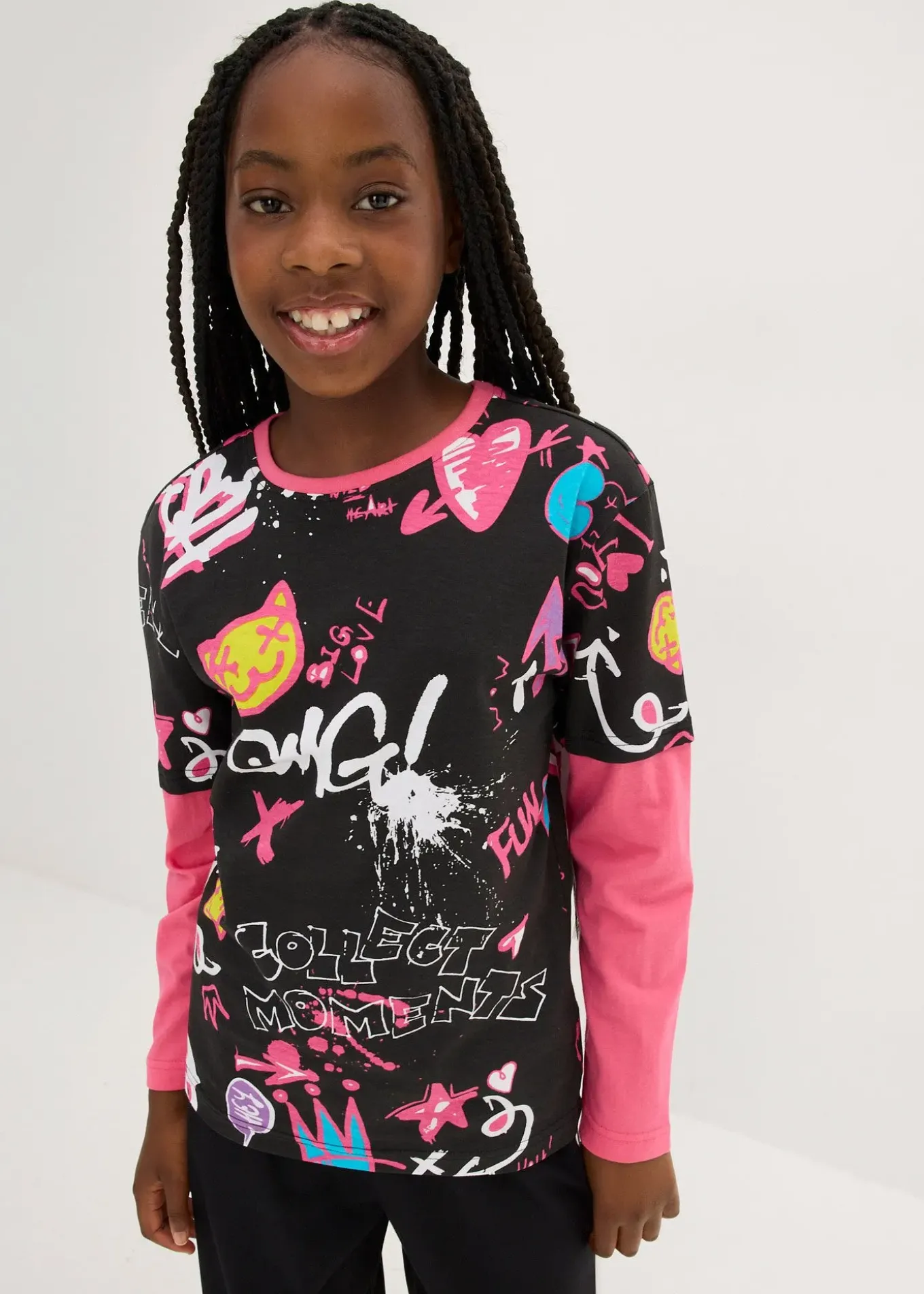 T-shirt fille, look superposé, en coton