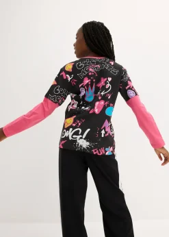 T-shirt fille, look superposé, en coton