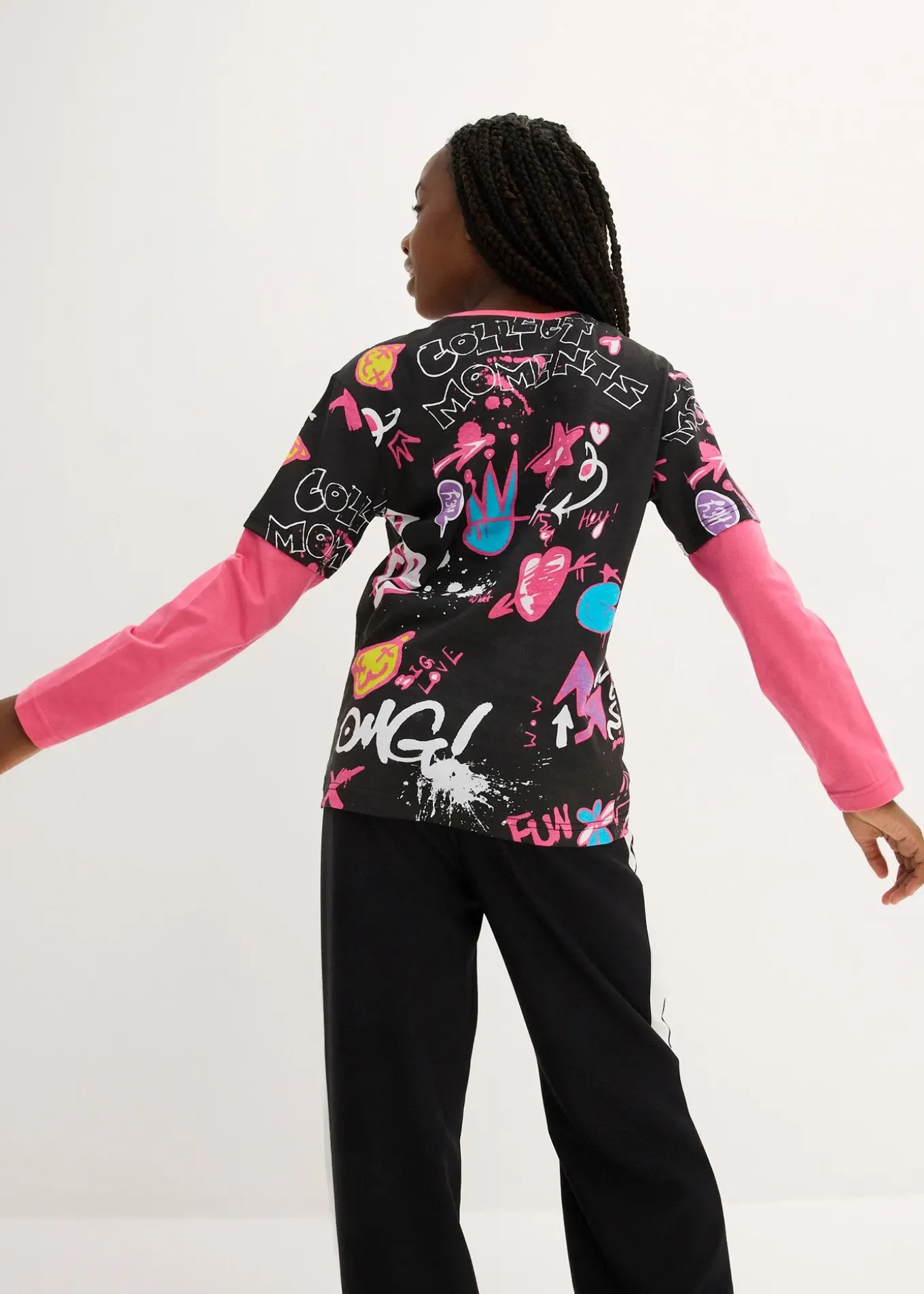 T-shirt fille, look superposé, en coton