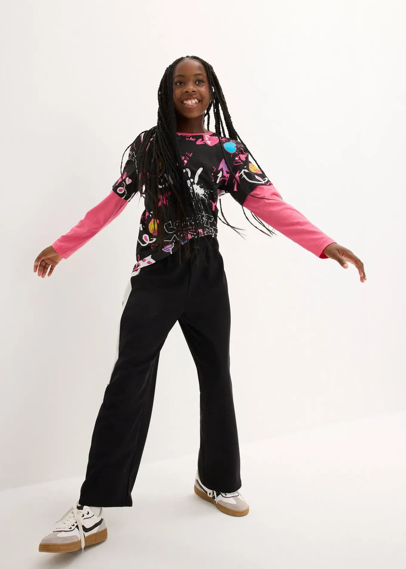 T-shirt fille, look superposé, en coton