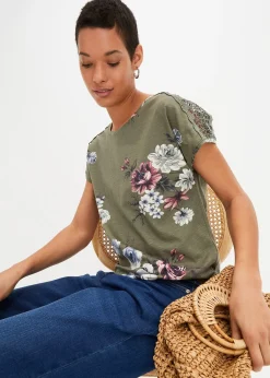 T-shirt imprimé avec dentelle