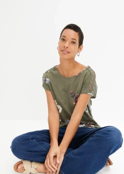 T-shirt imprimé avec dentelle