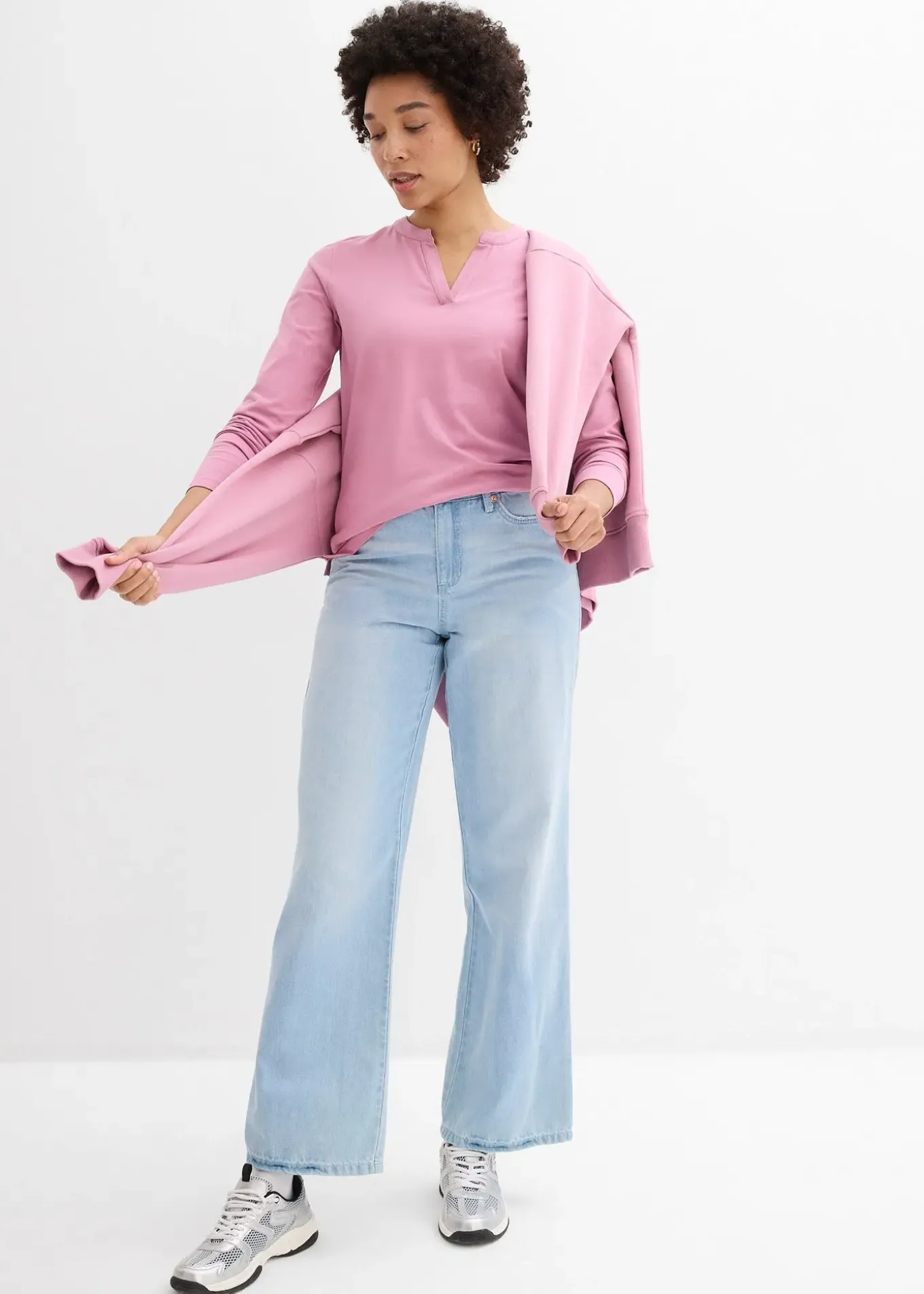 T-shirt long à col tunisien