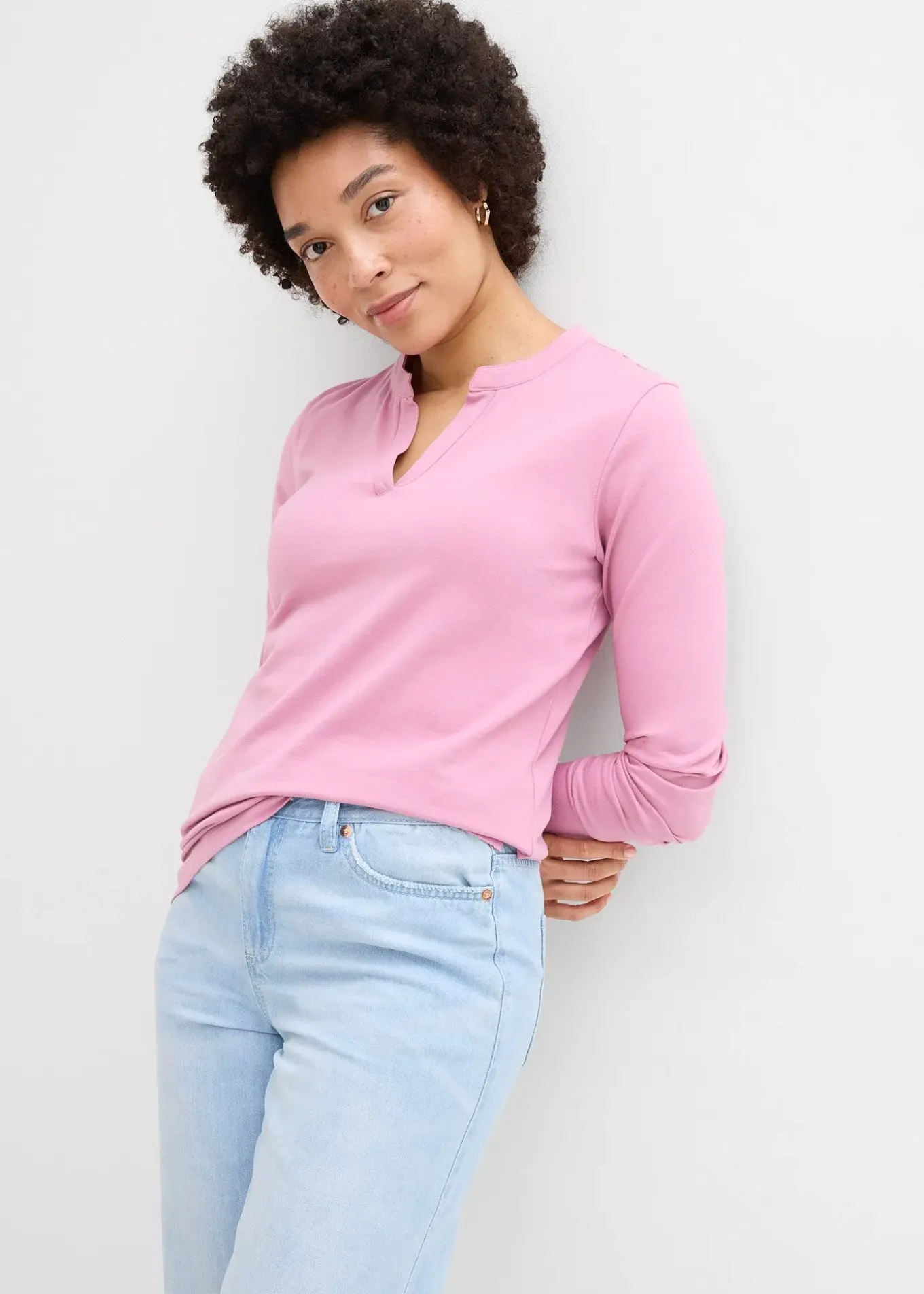 T-shirt long à col tunisien