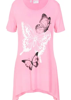 T-shirt long à pans et imprimé papillon