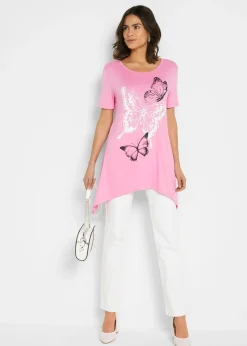 T-shirt long à pans et imprimé papillon