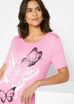 T-shirt long à pans et imprimé papillon